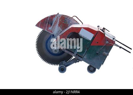 concrete floor cutting machine cut white background Stock Photo