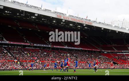 Manchester United and Everton players in action during the Barclays FA Women's Super League match at Old Trafford, Manchester. Picture date: Sunday March 27, 2022.