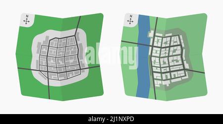 town map colored vector flat illustration Stock Vector