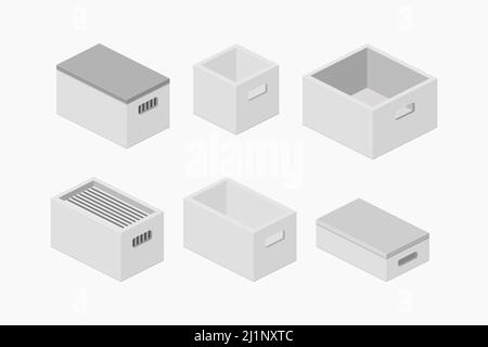 storage box white plastic isometric set vector flat illustration Stock Vector