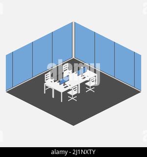 Flat isometric office, table, computer Stock Vector