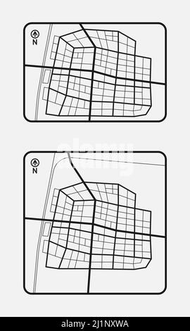 Small town vector map illustration black and white Stock Vector