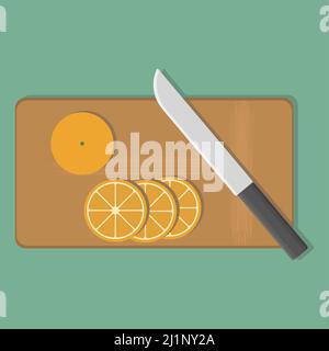 Sliced orange pieces and the knife Stock Vector