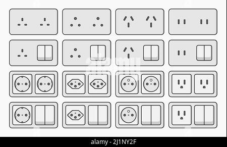 power outlet plug switcher set vector flat illustration Stock Vector