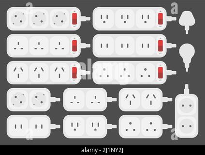 power strip extension cord outlet plug set vector flat illustration Stock Vector