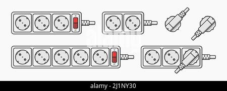 power strip extension cord outlet plug type f vector flat illustration Stock Vector