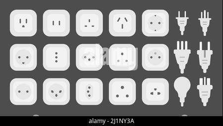 power outlet plug world standards line icons set vector flat ...