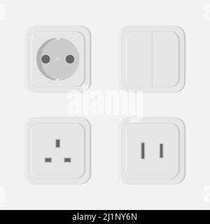 Flat vector illustration of power outlet and light switch Stock Vector