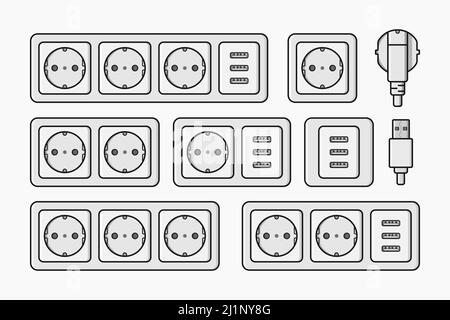 power outlet plug set type f vector flat illustration Stock Vector
