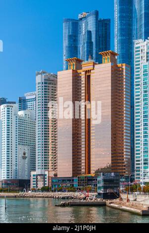 Busan, South Korea - March 17, 2018: Modern tall blocks of flats of Haeundae district Stock Photo