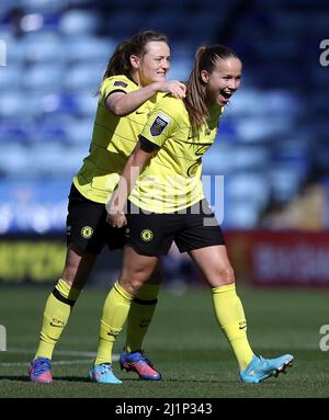 Chelsea’s Erin Cuthbert, Guro Reiten, goalkeeper Ann-Katrin Berger and
