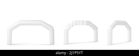 White inflatable arch for sport events, race, marathon, run or triathlon. Vector realistic set of blank balloon tubes for start and finish display or Stock Vector