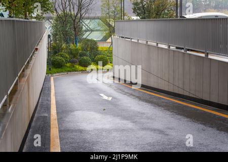 Interior uphill road in urban residential area Stock Photo