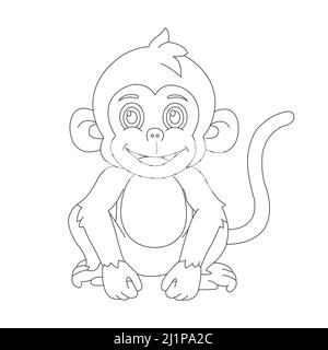 Cute little monkey outline coloring page for kids animal coloring book cartoon vector illustration Stock Vector