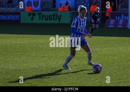 London, UK. 27th Mar, 2022. Emma Kullberg (17 Brighton) in action during the FA Womens Super League game between West Ham Utd and Brighton at Chigwell Construction Stadium in London, England Credit: SPP Sport Press Photo. /Alamy Live News Stock Photo