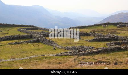 The ruins of Hardknott Fort in the Lake District looking towards Eskdale Stock Photo