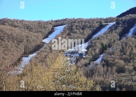 Ski resort closed due to hot winter and poor snow cover. Garessio Italy Stock Photo