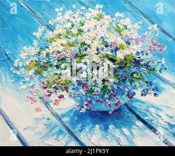 Oil painting on canvas, still life flowers  Stock Photo