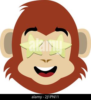 Vector illustration of a cartoon monkey or chimpanzee with eyes in the form of stars Stock Vector