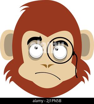 Vector emoticon illustration of a cartoon monkey's face with a thinking expression Stock Vector