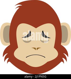 Vector illustration of a cartoon monkey face with a sad expression Stock Vector