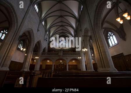 The Fraumunster Church interior, with its stained glass windows by Marc Chagall, in Zurich, Switzerland Stock Photo