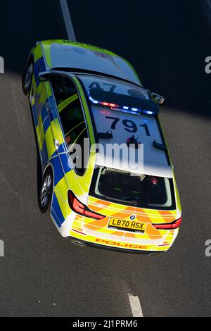 Close up of a police car on an emergency run Stock Photo