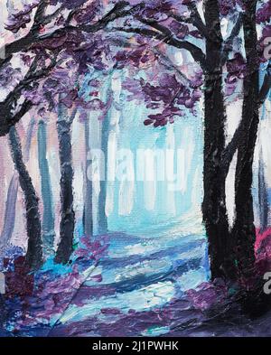Oil painting landscape - colorful autumn forest in park Stock Photo