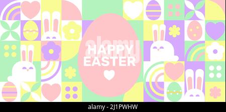 Easter greeting pastel horizontal geometric banner Stock Vector