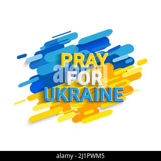 Pray for Ukraine, text on dynamic Ukrainian flag. Stock Vector