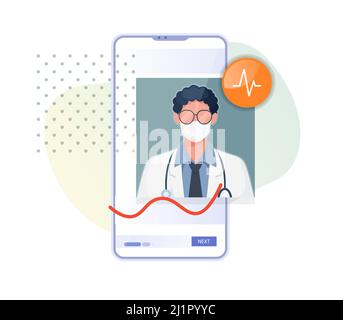 Doctor using Telemedicine Platform on Mobile  - Illustration as EPS 10 File Stock Vector