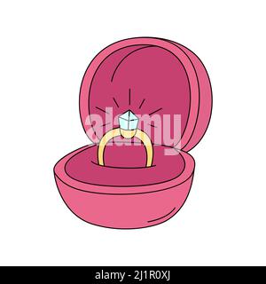 A diamond ring in a case. A symbol of a marriage proposal. Vector illustration in cartoon style isolated on a white background. Engagement Ceremony Stock Vector