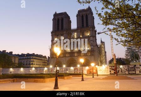 Notre-Dame de Paris cathedral under reconstruction and renovation after the fire of April 2019 Stock Photo