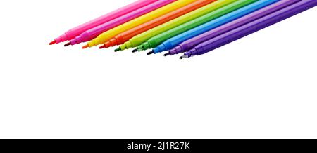 Felt Tip Pens. Multicolored Felt-Tip Pens isolated on a white background. Colorful markers pens. Tub of coloured marker pens. Stock Photo