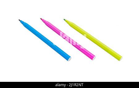 Felt Tip Pens. Multicolored Felt-Tip Pens isolated on a white background. Colorful markers pens. Tub of coloured marker pens. Stock Photo
