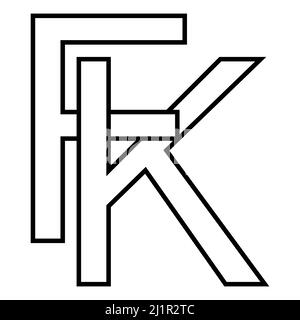 Logo sign, fk kf icon nft fk interlaced letters f k Stock Vector