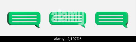 Glossy green speech bubbles and messenger shapes. 3d vector.  Stock Vector