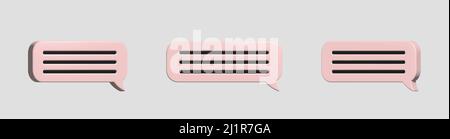 Glossy pink speech bubbles and messenger shapes. 3d vector.  Stock Vector