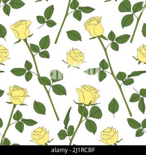 Seamless pattern with yellow roses. Vector colored floral background. Stock Vector