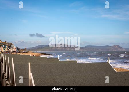 View of the cliffs at Charmouth from Lyme Regis, Dorset, England, UK Stock Photo
