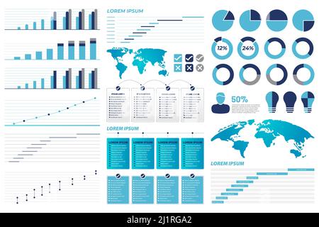 Infographic Elements with Charts, Map, Lists and Percent Symbols Stock Vector