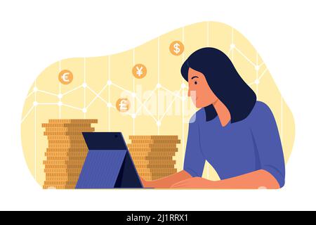 Woman Investing Online and Getting Profit. Stock Vector