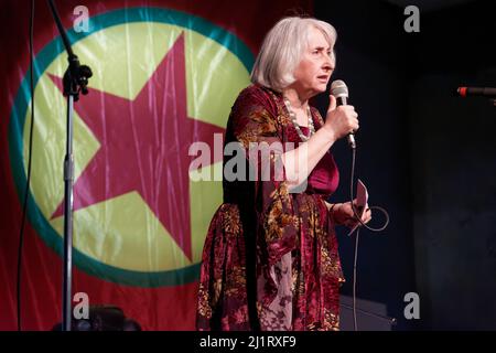 Turin, Italy. 27th Mar, 2022. HDP (Peoples' Democratic Party) Member of Turkish Parliament Nursel Aydoğan speaks at the celebration of the Newroz, the Kurdish New Year. Credit: MLBARIONA/Alamy Live News Stock Photo