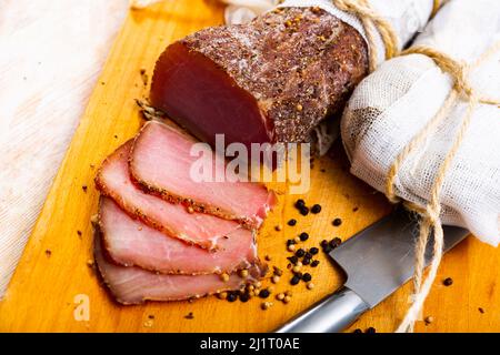 Cured sirloin pork. Dish of Belarusian cuisine Stock Photo