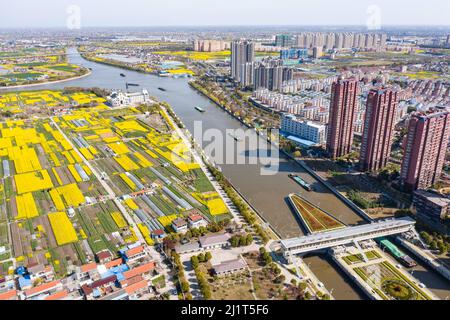 NANTONG, CHINA - MARCH 28, 2022 - Ships pass through Haian Lock in Nantong, East China's Jiangsu Province, March 28, 2022. Stock Photo