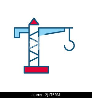Construction crane for lifting and lowering cargo. Pixel perfect, editable stroke color icon Stock Vector