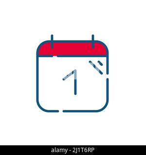 Calendar with date 1. New Year, Labor Day celebration. Pixel perfect, editable stroke color icon Stock Vector