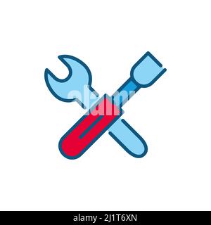 Settings, configuration, service and construction tools color icon. Pixel perfect, editable stroke Stock Vector