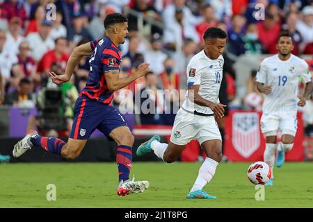 Orlando, Florida, USA. March 27, 2022: Panama midfielder EDGAR BARCENAS (10) drives the ball during the USMNT vs Panama Concacaf FIFA World Cup qualifying match at Exploria Stadium in Orlando, Fl on March 27, 2022. (Credit Image: © Cory Knowlton/ZUMA Press Wire) Credit: ZUMA Press, Inc./Alamy Live News Stock Photo