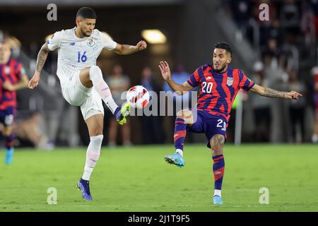 Orlando, Florida, USA. March 27, 2022: Panama defender ANDRES ANDRADE (16) receives the ball during the USMNT vs Panama Concacaf FIFA World Cup qualifying match at Exploria Stadium in Orlando, Fl on March 27, 2022. (Credit Image: © Cory Knowlton/ZUMA Press Wire) Credit: ZUMA Press, Inc./Alamy Live News Stock Photo